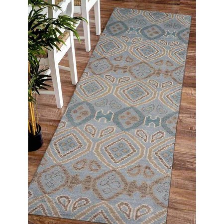JENSENDISTRIBUTIONSERVICES 2 ft. 6 in. x 10 ft. Hand Knotted Wool Geometric Runner Rug, Light Blue MI1557587